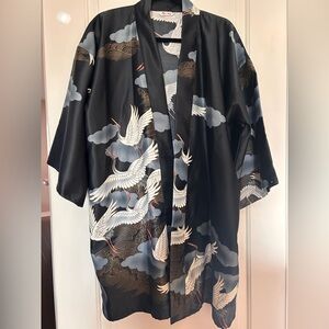 🖤🦢Marukyo 60s vintage Kimonn with Elegant Crane art - made in Tokyo🦢🖤